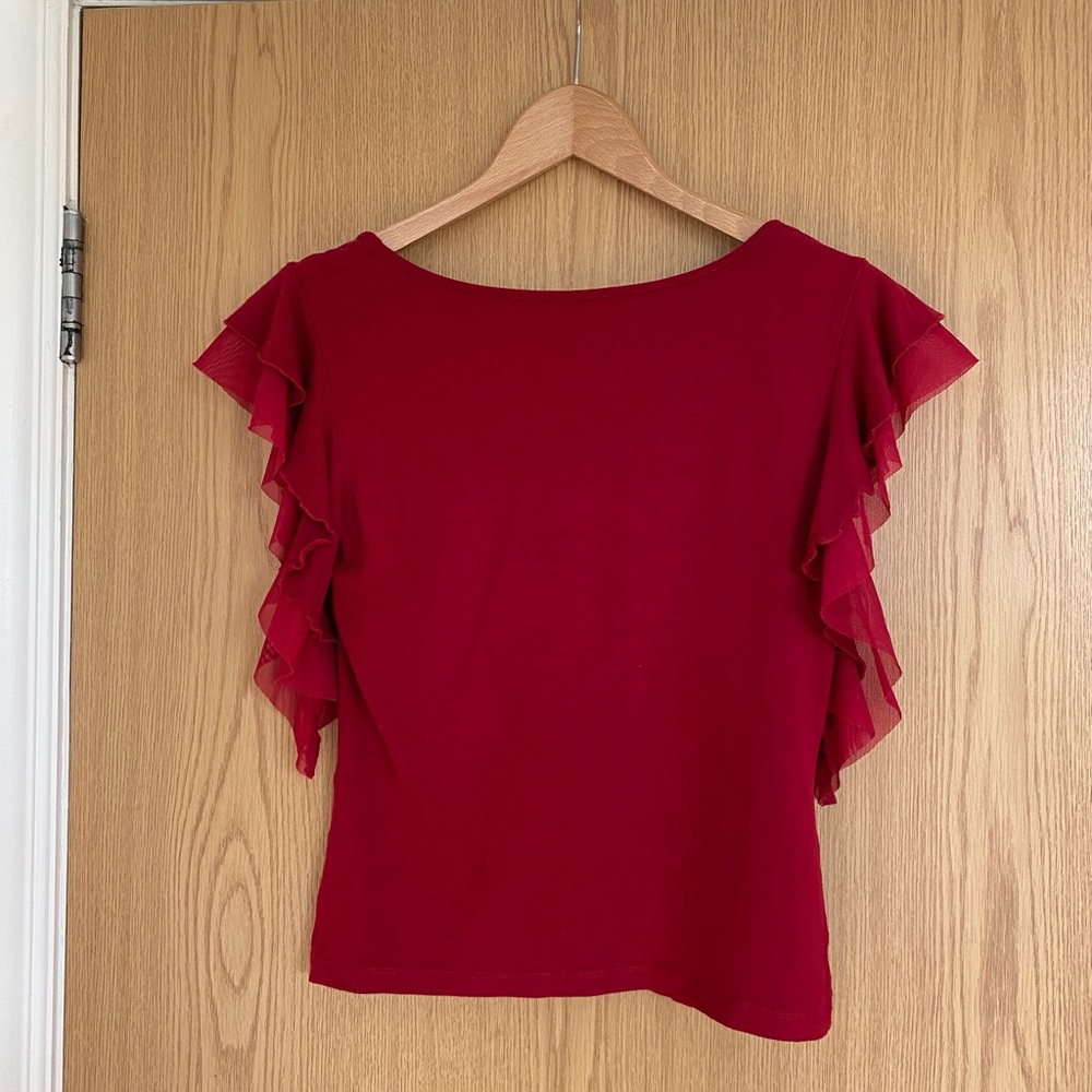 M&S Plain Red Romantic Blouse with Ruffle Sleeves (Womenโs Size UK 10) - Picture 2 of 5